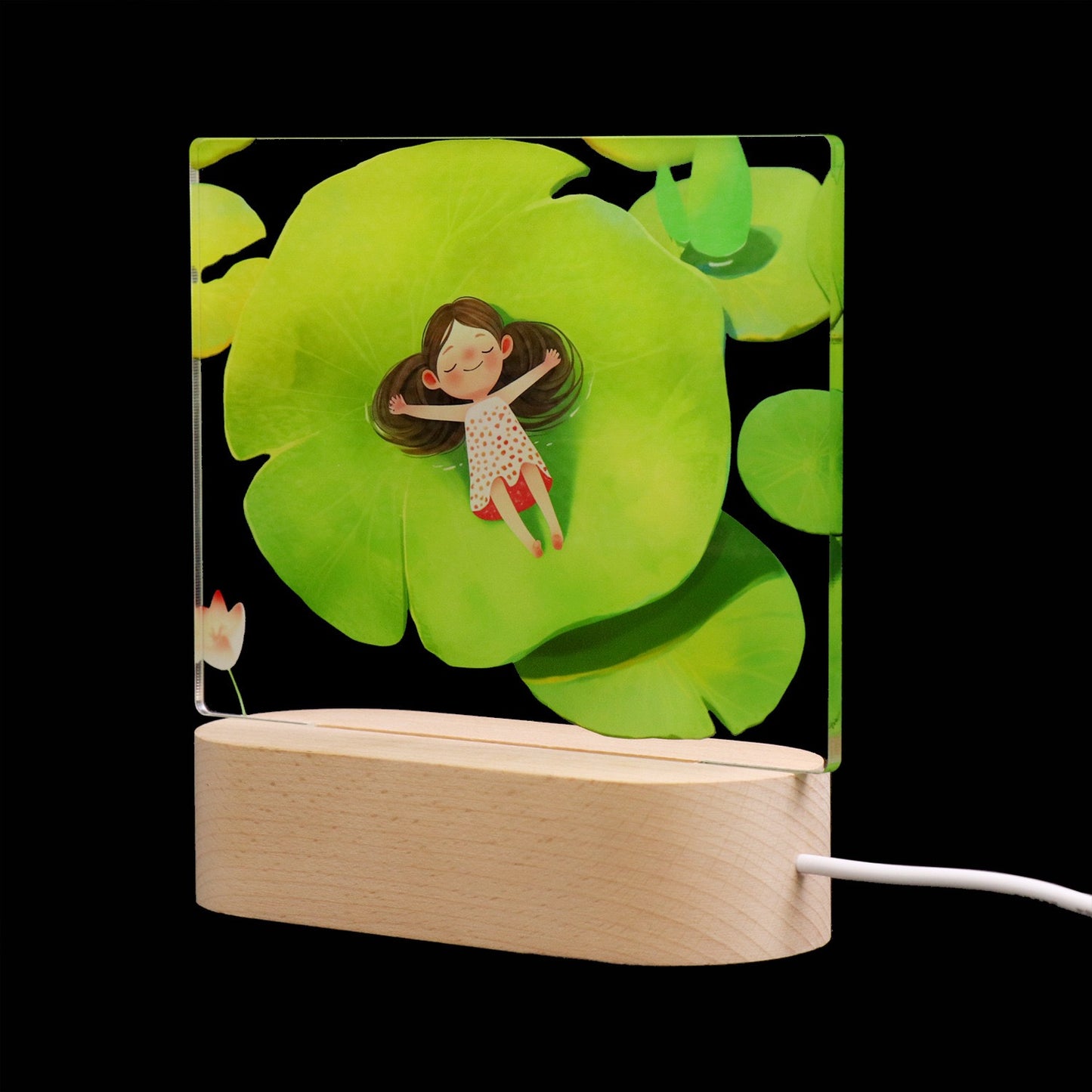 Cute girl night light with headphones, customizable content night light